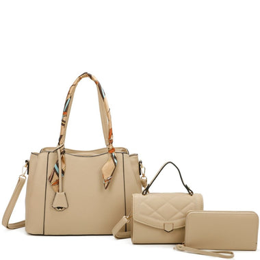 DIONA J 3IN1 WOMEN'S CHIC SATCHEL W HANDLE BAG AND WALLET SET COLOR STONE