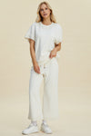 Double Take Full Size Pearl Detail Round Neck Top and Pants Set