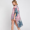 DIONA J ABSTRACT PAISLEY FLOWER PRINT KIMONO CARDIGAN ONE SIZE COLOR TEAL