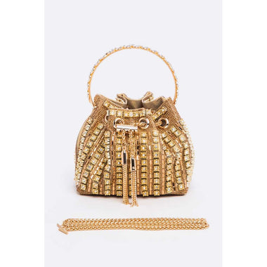DIONA J RHINESTONE ICONIC TOP HANDLE BUCKET BAG COLOR GOLD