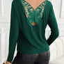 Lace Detail Butterfly Back Round Neck Long Sleeve T-Shirt