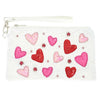 Heart Pattern Crystal Rhinestone Studded Bead Zip Coin Bag Wristlet Strap Pink