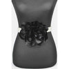 DIONA J LARGE SATIN FLOWER PLUS SIZE PEARL STRETCH BELT BLACK