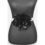 Plus Size Black Satin Flower Stretch Belt with Large Pearl Accent, Elegant Waist Cincher for Dresses and Outfits