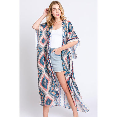 DIONA J BOHO PRINT KIMONO COVER UP ONE SIZE COLOR BEIGE