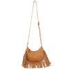 DIONA J WOMEN'S LEATHER STYLISH CHIC FRINGE CURVE CROSSBODY BAG COLOR TAN