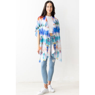 DIONA J ABSTRACT TIE-DYE PRINT KIMONO ONE SIZE COLOR BLUE