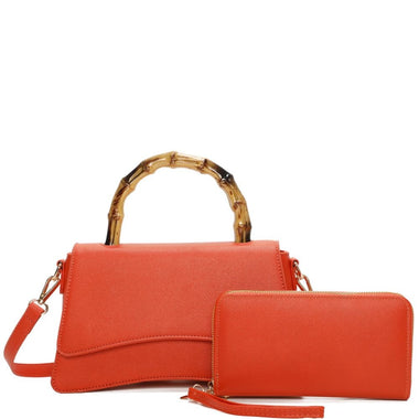 DIONA J 2IN1 PLAIN CURVED WOODEN HANDLE CROSSBODY BAG W WALLET COLOR RED