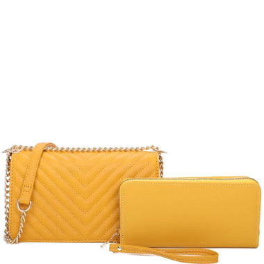 DIONA J WOMEN'S 2IN1 V STITCH DESIGN CROSSBODY W WALLET SET COLOR YELLOW