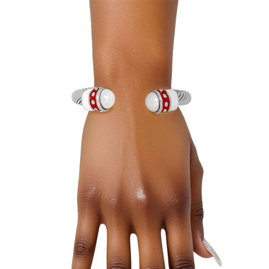 DST Red White Thick Cable Classic Silver Bangle