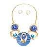 Necklace Gold Blue Circular Bib for Women
