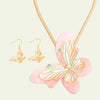 Necklace Pink Butterfly 3D Pendant Set for Women