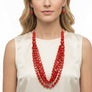 Beaded Long Red Marbled Disc Layer Toggle Necklace