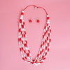 Long Red White Toggle DST Necklace|32 inches