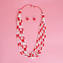 Long Red White Toggle DST Necklace|32 inches