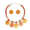 Collar Marbled Orange Disc Leather Cord Necklace