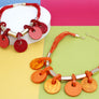 Collar Marbled Orange Disc Leather Cord Necklace