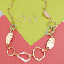 Long Gold Pink and Green Link Chain Necklace