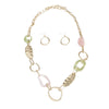 Long Gold Pink and Green Link Chain Necklace