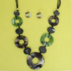 Long Linked Camouflage Rings Black Cord Necklace