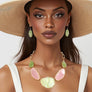 Collar Pink Green Agate Marbled Necklace
