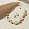Pink and Green Long Gold Linked Necklace