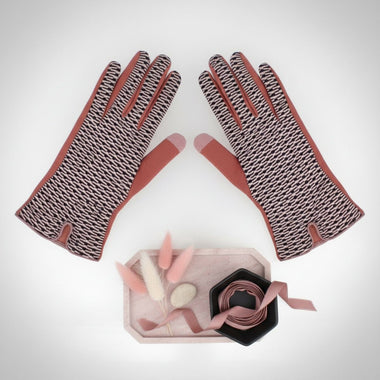 Pink Mauve Cross Wavy Touchscreen Winter Gloves