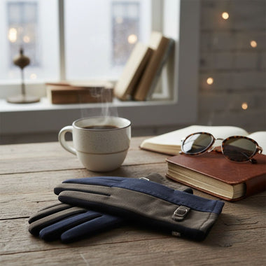 Navy Black Faux Suede Touchscreen Winter Gloves