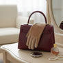 Beige Fur Stripe Leather Touchscreen Winter Gloves
