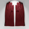 Wine Fur Stripe Leather Touchscreen Winter Gloves