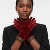 Wine Fur Stripe Leather Touchscreen Winter Gloves