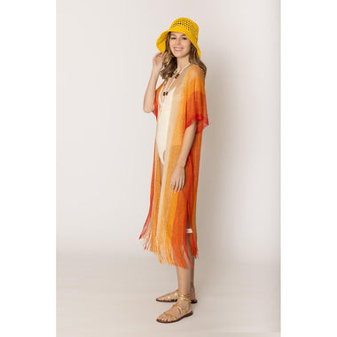 DIONA J TWO TONE LUREX KIMONO CARDIGAN ONE SIZE COLOR ORANGE