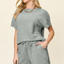 Double Take Full Size Texture Short Sleeve T-Shirt and Drawstring Shorts Set
