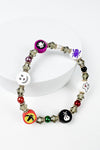 HALLOWEEN GHOST SKULL PRINT GLASS BEADED BRACELET