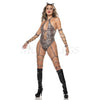 Sexy Snakeskin 4 PC Plunge Neck Bodysuit with Lace-Up Front Costume Set Size M/L