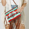 Diona J Women's Designer Aztec Print Tassel Party Stylish Crossbody Bag Brown