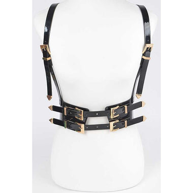 DIONA J PLUS SIZE PATENT LEATHER HARNESS BELT COLOR BLACK/GOLD