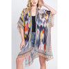 DIONA J MIX PRINT LIGHT WEIGHT KIMONO CARDIGAN ONE SIZE COLOR NAVY