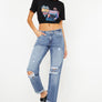 Kancan Mid Rise Distressed Straight Jeans