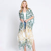 DIONA J DAMASK PRINT OPEN FRONT LONG KIMONO ONE SIZE COLOR GREEN
