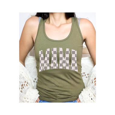 Diona J MAMA Checkered Mother Day Graphic Racerback Tank Top Color Green Size M