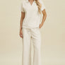 Double Take Full Size Collared Neck Short Sleeve Top and Pants Set