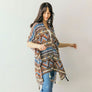 DIONA J WESTERN BOHO PRINT KIMONO WITH TASSELS CARDIGAN ONE SIZE COLOR BEIGE