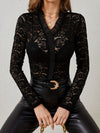 Ruffled V-Neck Long Sleeve Lace Top