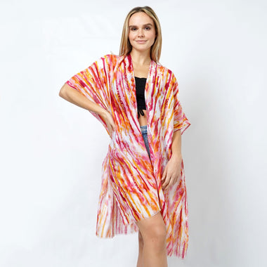 DIONA J ABSTRACT FOIL PRINT KIMONO ONE SIZE COLOR CORAL
