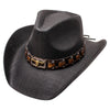 DIONA J FASHION HARD STRAW WESTERN TRIM COWBOY HAT COLOR BROWN