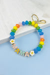 FLOWER SMILEY MAMA KEYCHAIN GLASS BEAD ENAMEL BRAC