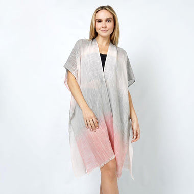 DIONA J COLOR BLOCK WOVEN KIMONO/VEST ONE SIZE COLOR CORAL