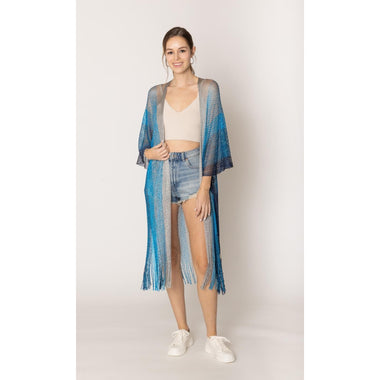 DIONA J TWO TONE LUREX KIMONO CARDIGAN ONE SIZE COLOR TURQUOISE