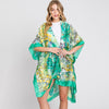 DIONA J HAND DRAWN WATERCOLOR TROPICAL LEAVES KIMONO ONE SIZE COLOR GREEN